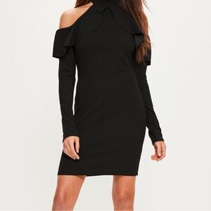 Missguided Cold Shoulder Ruffled Midi Dress